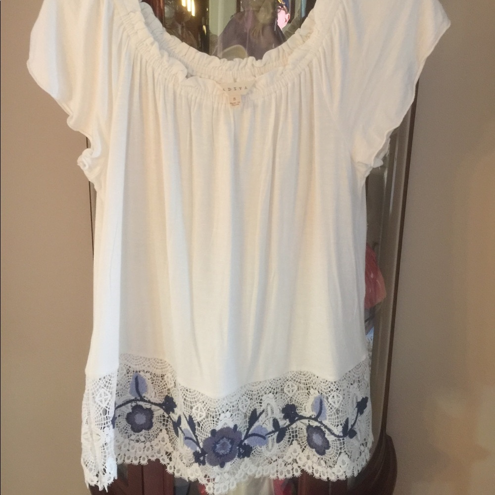 NWOT white and blue babydoll top (small)