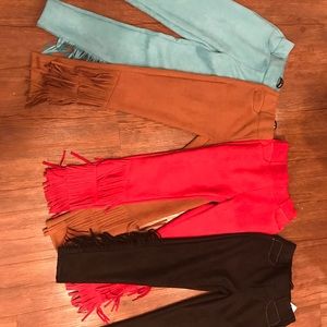 Fringe pants. Colors: Red Black Brown and Red
