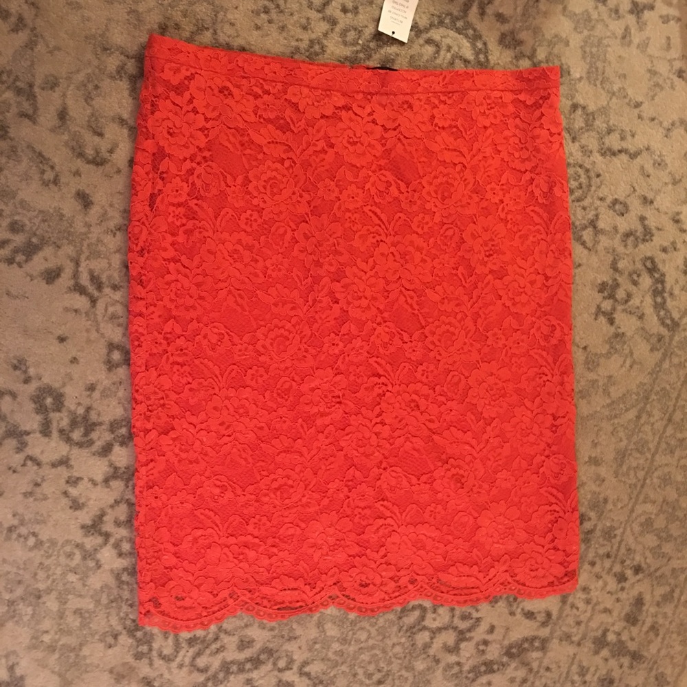 Scalloped Lace Pencil Skirt, Tangerine, Size 24