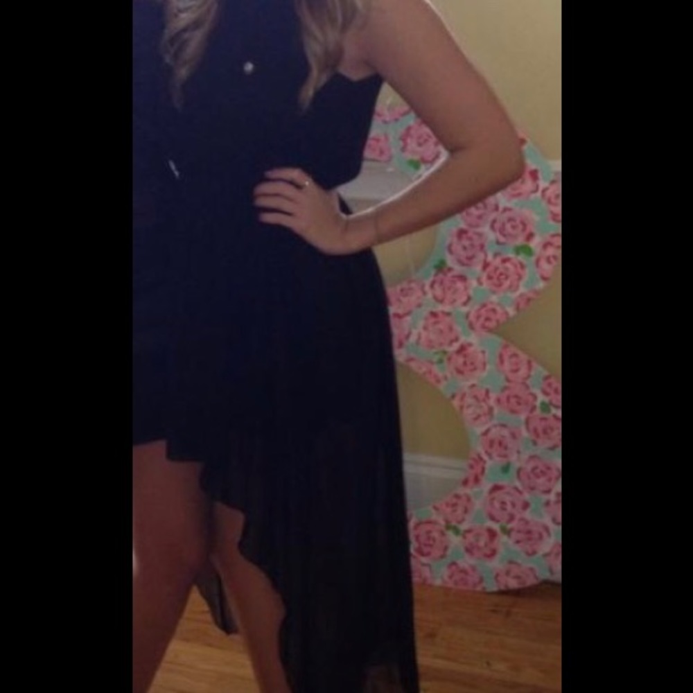 Chiffon high-low dress w/ lattice back