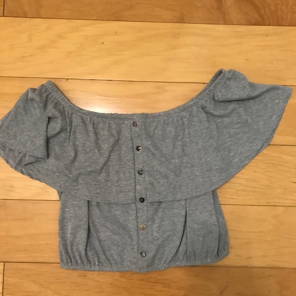 "Lavender Fields" grey off shoulder crop top NWT - Picture 2 of 4