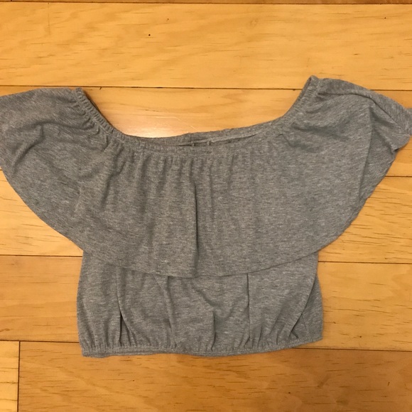 "Lavender Fields" grey off shoulder crop top NWT - Picture 3 of 4