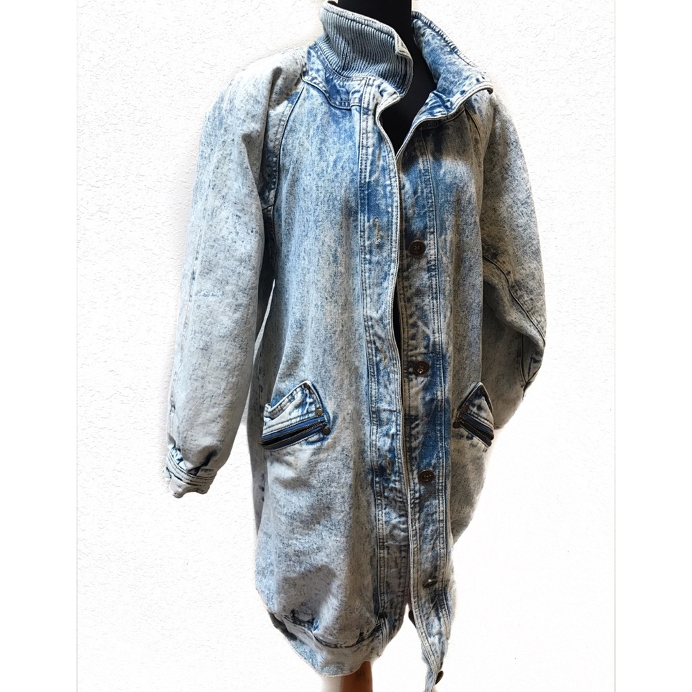 Vintage acid washed trench Denim jacket coat
