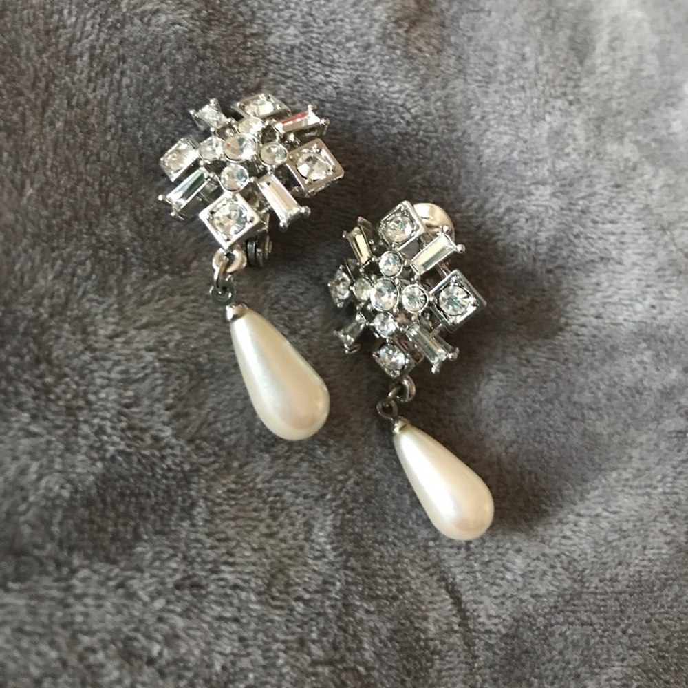 Pearl and bling clip on earrings
