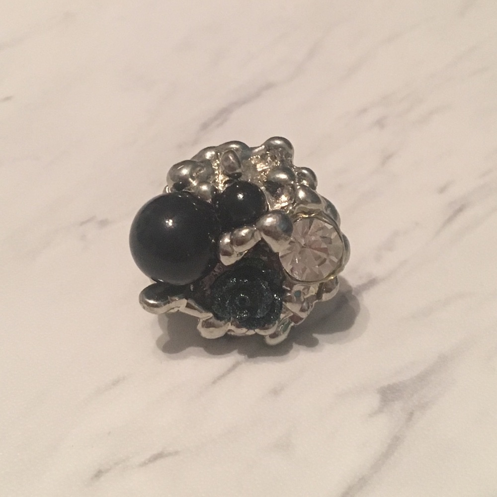 Silver, Green, & Black Flower CZ Adjustable Ring