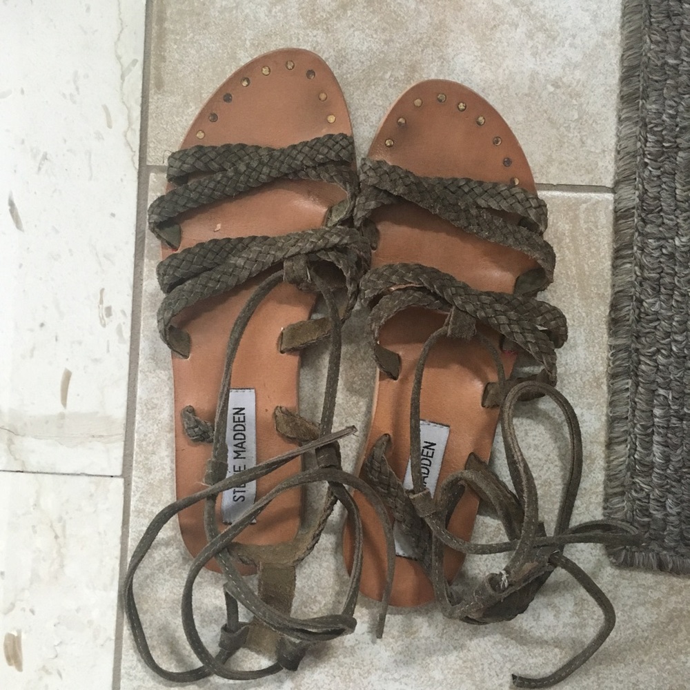 Olive suede tie up gladiator sandals