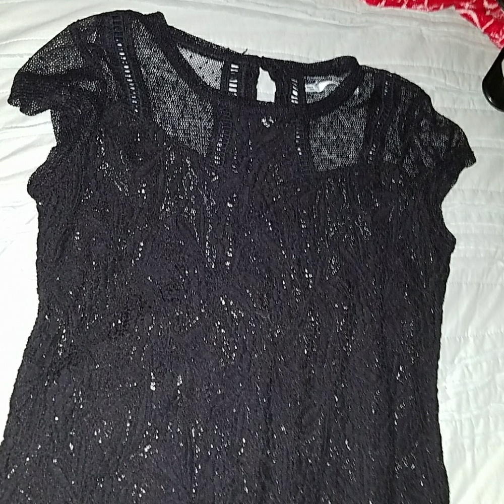 Maurices black lace knit cap sleeved small tank