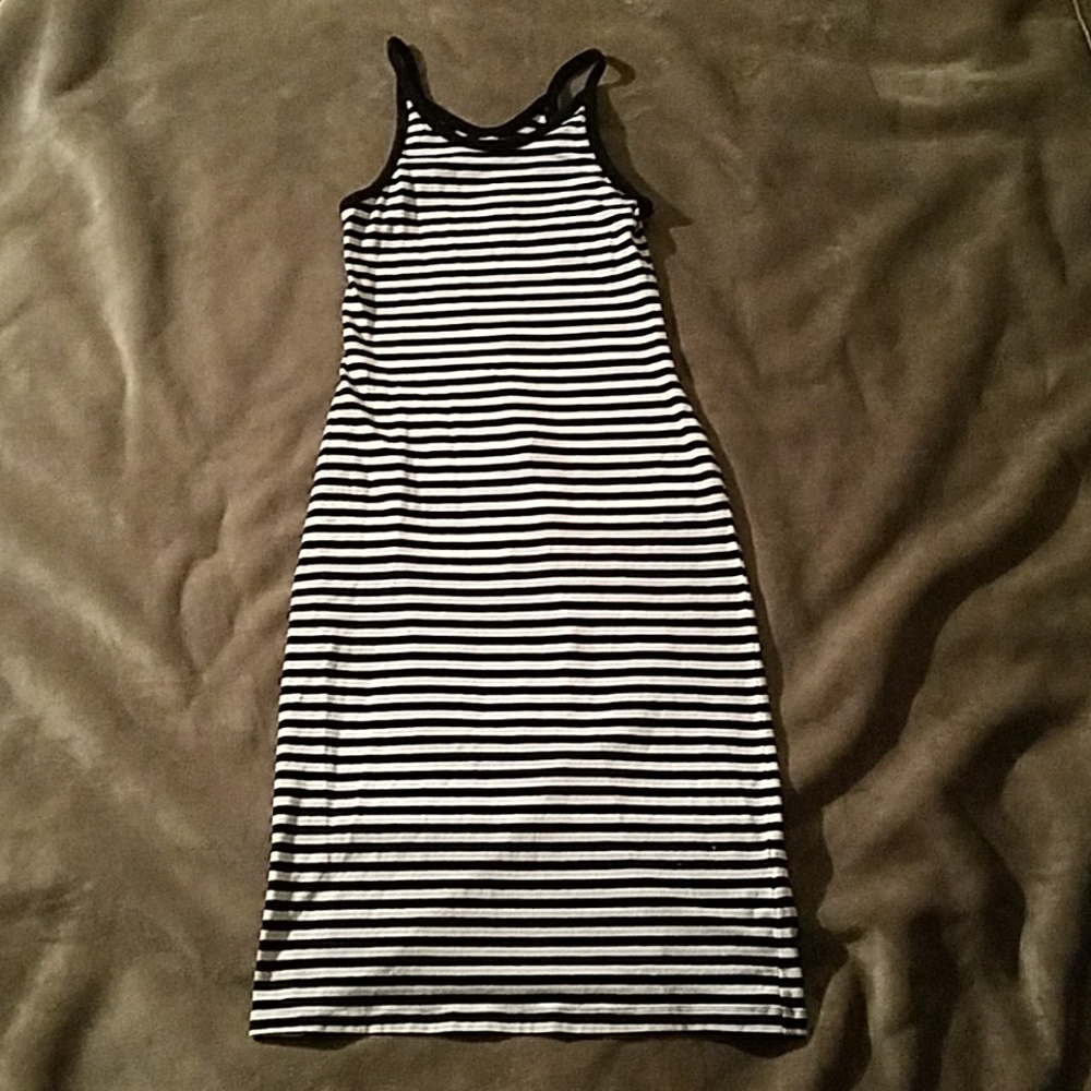 Black and white striped fitted summer dress