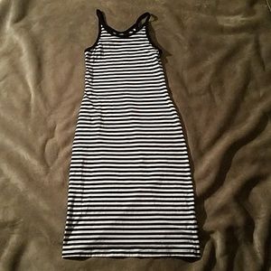 Black and white striped fitted summer dress