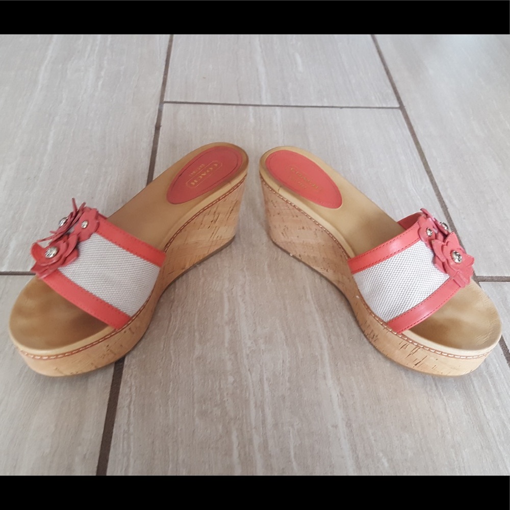 Coach wedges size 7.5 natural or cream & orange