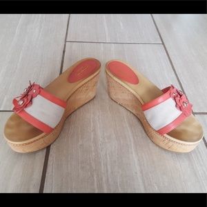 Coach wedges size 7.5 natural or cream & orange