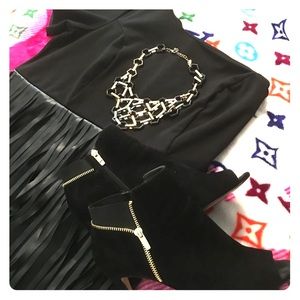 ELOQUII fringe off the shoulder little black dress