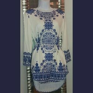 Regal Blue/White mosaic high low dress