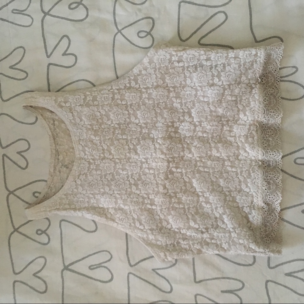 A&F white lace crop top.