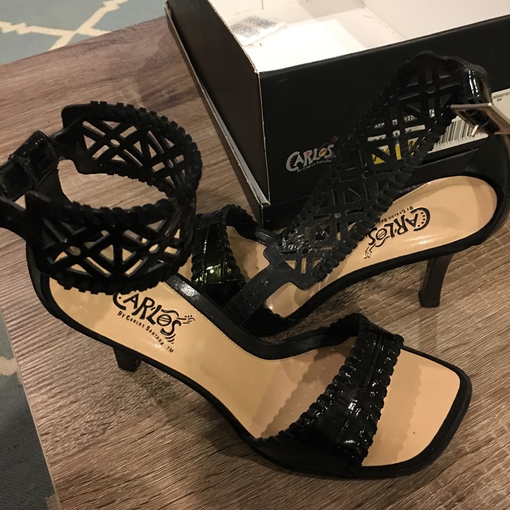 Carlos Santana Black Patent  Sandals 7.5