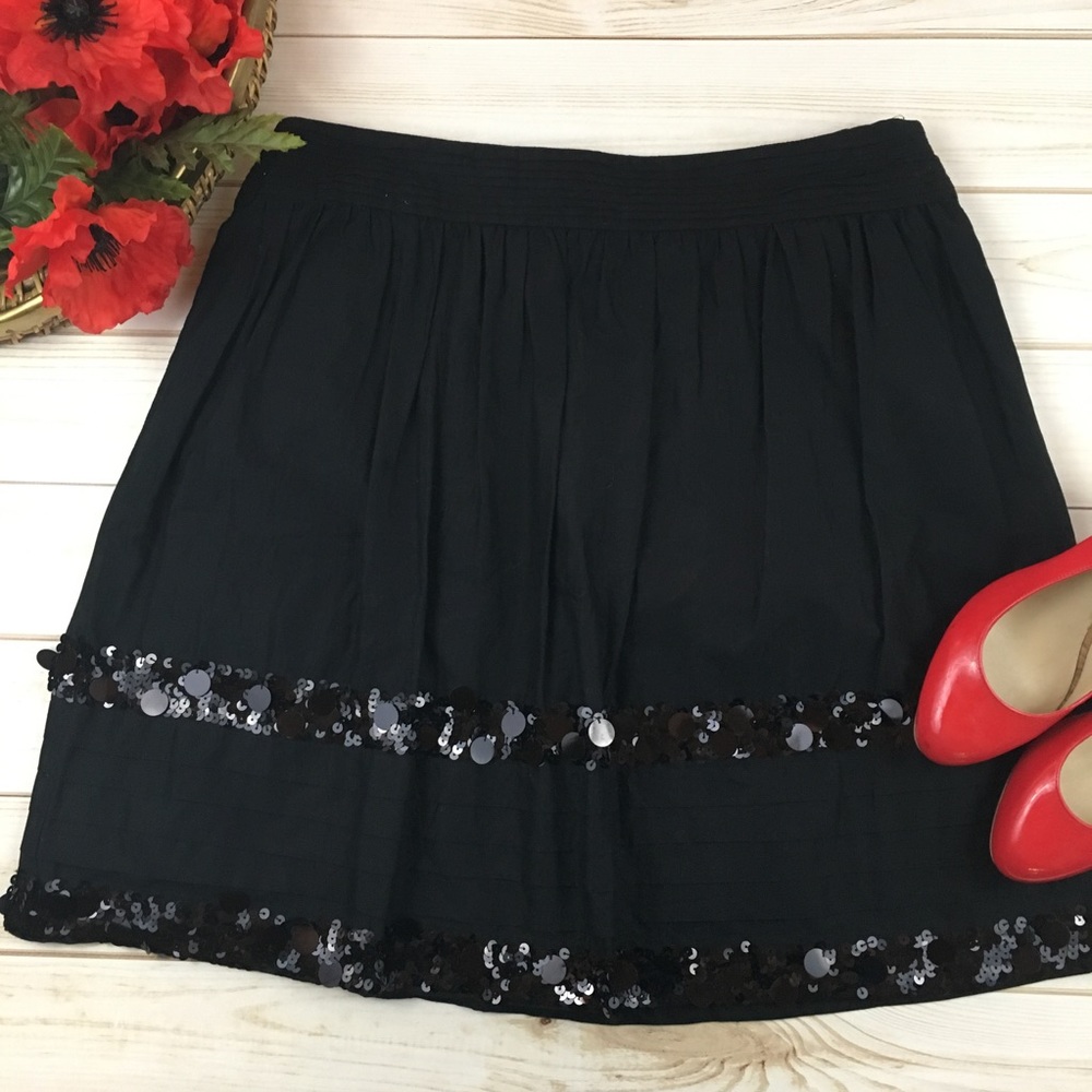 Ann Taylor Loft Black Sequin Midi Skirt