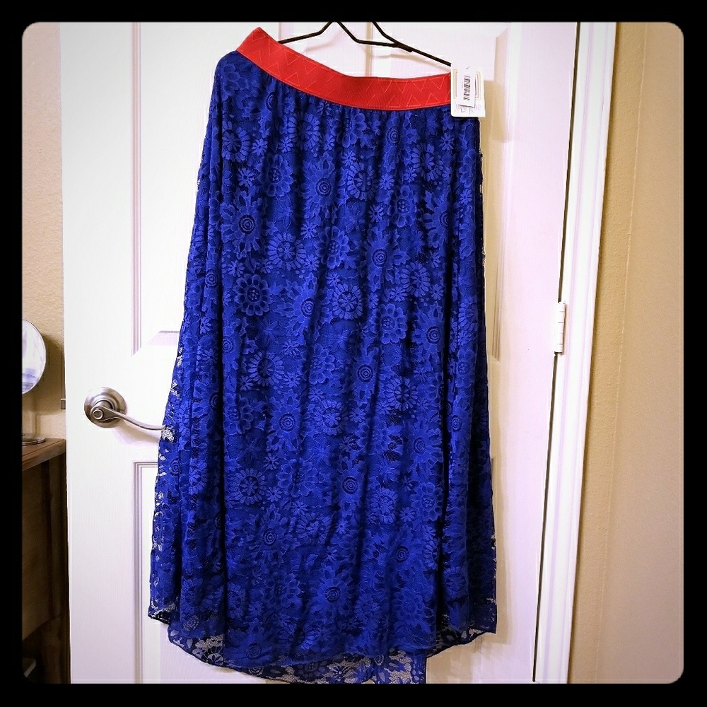Blue Lace Lucy with Red Waistband