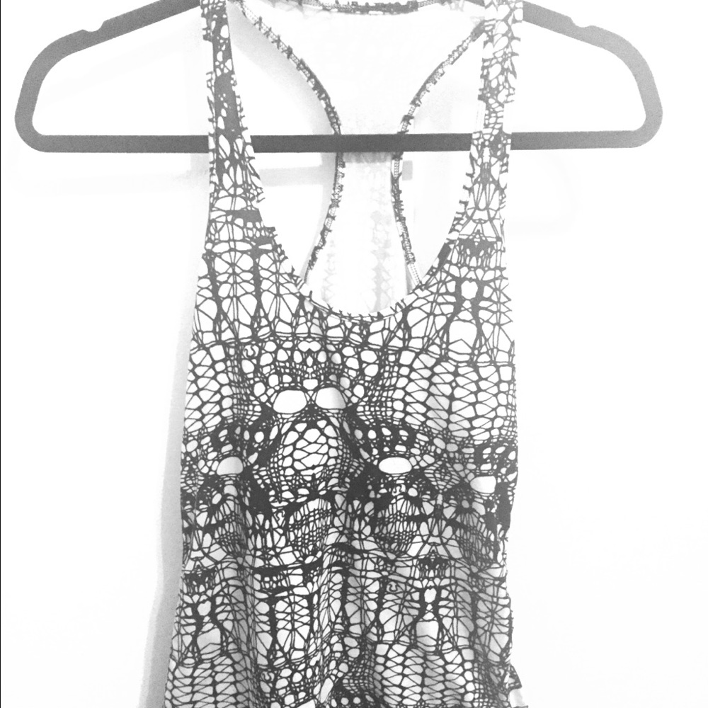 Black & white lace Lululemon racer back tank.