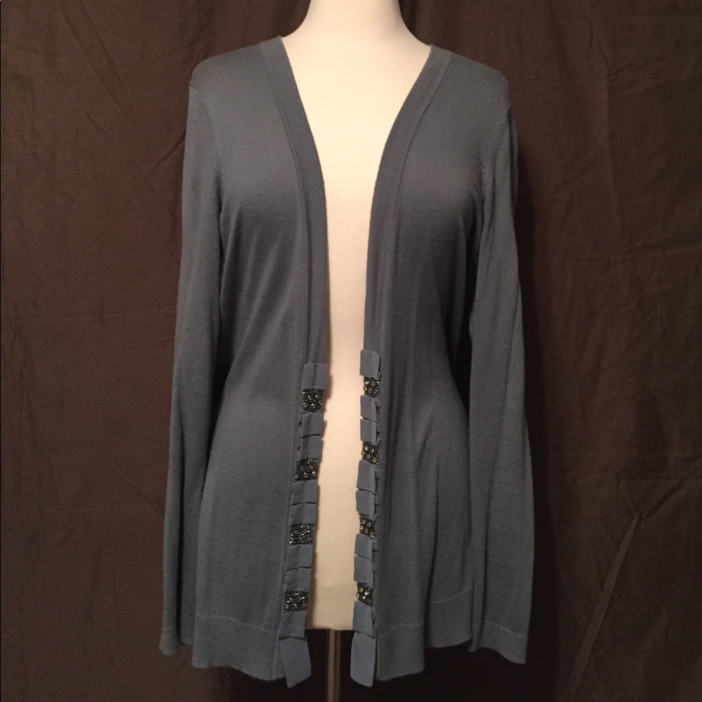Steel Blue No Closure Cardigan with Front Detail