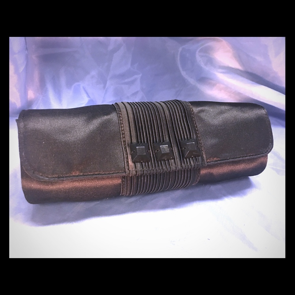 Black satin jeweled cocktail clutch