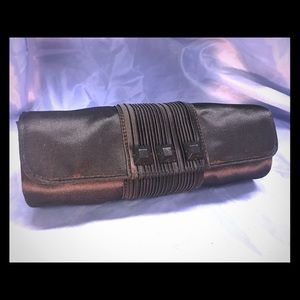 Black satin jeweled cocktail clutch