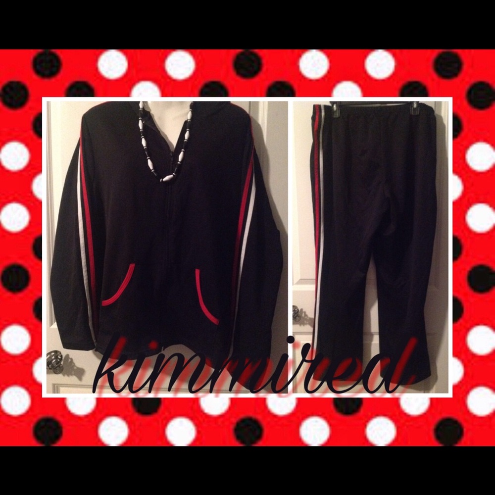 Black/Red/White Hooded Jogging Suit ~ 2X/1X ~ EUC