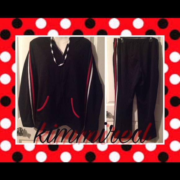 Black/Red/White Hooded Jogging Suit ~ 2X/1X ~ EUC - Picture 1 of 8