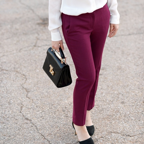 J.CREW Campbell Capri Pant Bi-Stretch Wool Wine - Picture 2 of 7