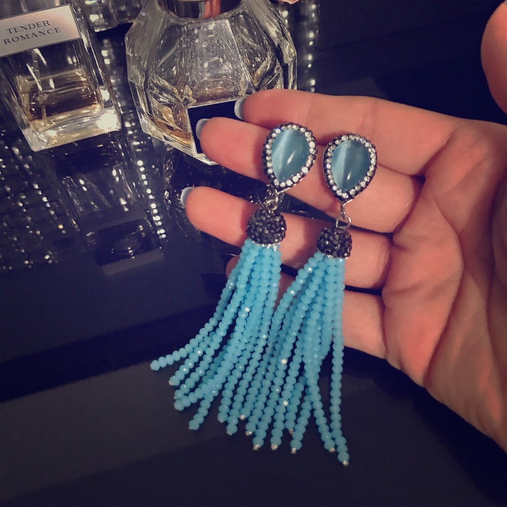 Baby blue tassel earrings