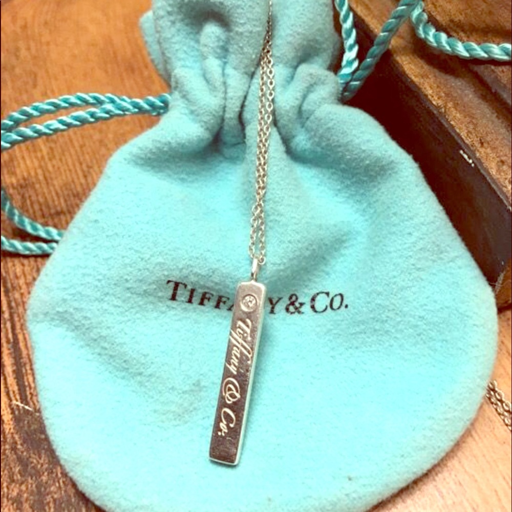 Tiffany & Co Silver Diamond Vertical Bar Necklace