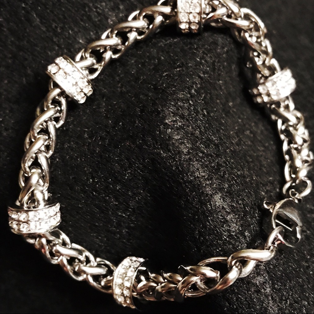 Stainless steal bracelet with cubic zirconia.