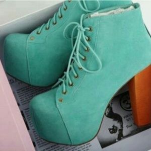 Blue heeled booties