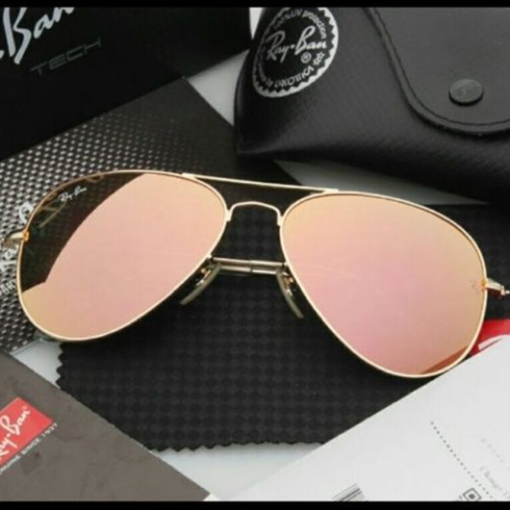 Ray-Ban Gold with Pink Trim Aviator Sunglasses