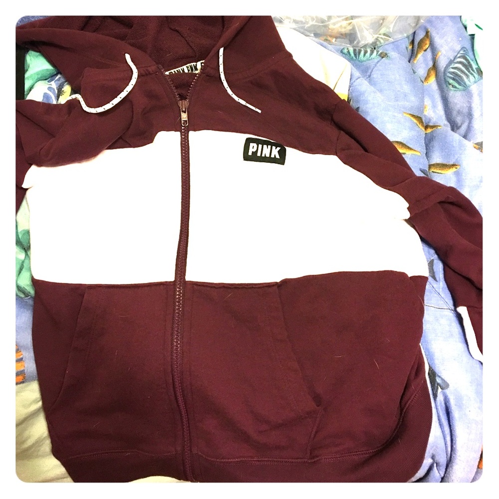 ❌ SOLD Maroon & White VS PINK Zipup Hoodie ❌