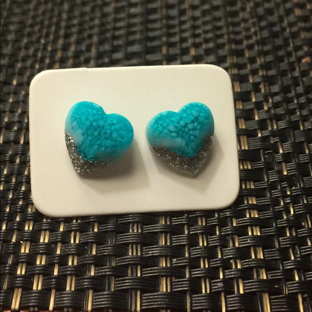 Aqua Sparkle Geode Inspired Earrings - Picture 1 of 3