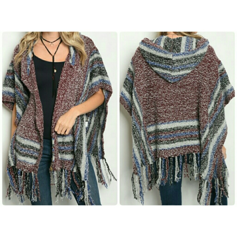 KNIT HOODED PONCHO SWEATER!🍁 - Picture 2 of 6