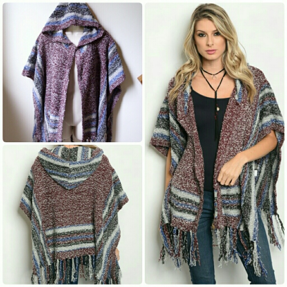 KNIT HOODED PONCHO SWEATER!🍁 - Picture 3 of 6