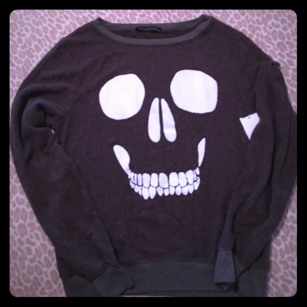 NEW WILDFOX SKULL FACE JUMPER SIZE XS Gray Brown