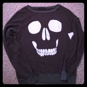 NEW WILDFOX SKULL FACE JUMPER SIZE XS Gray Brown
