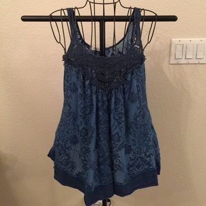 Testament blue,  sheer blouse.  Sz M