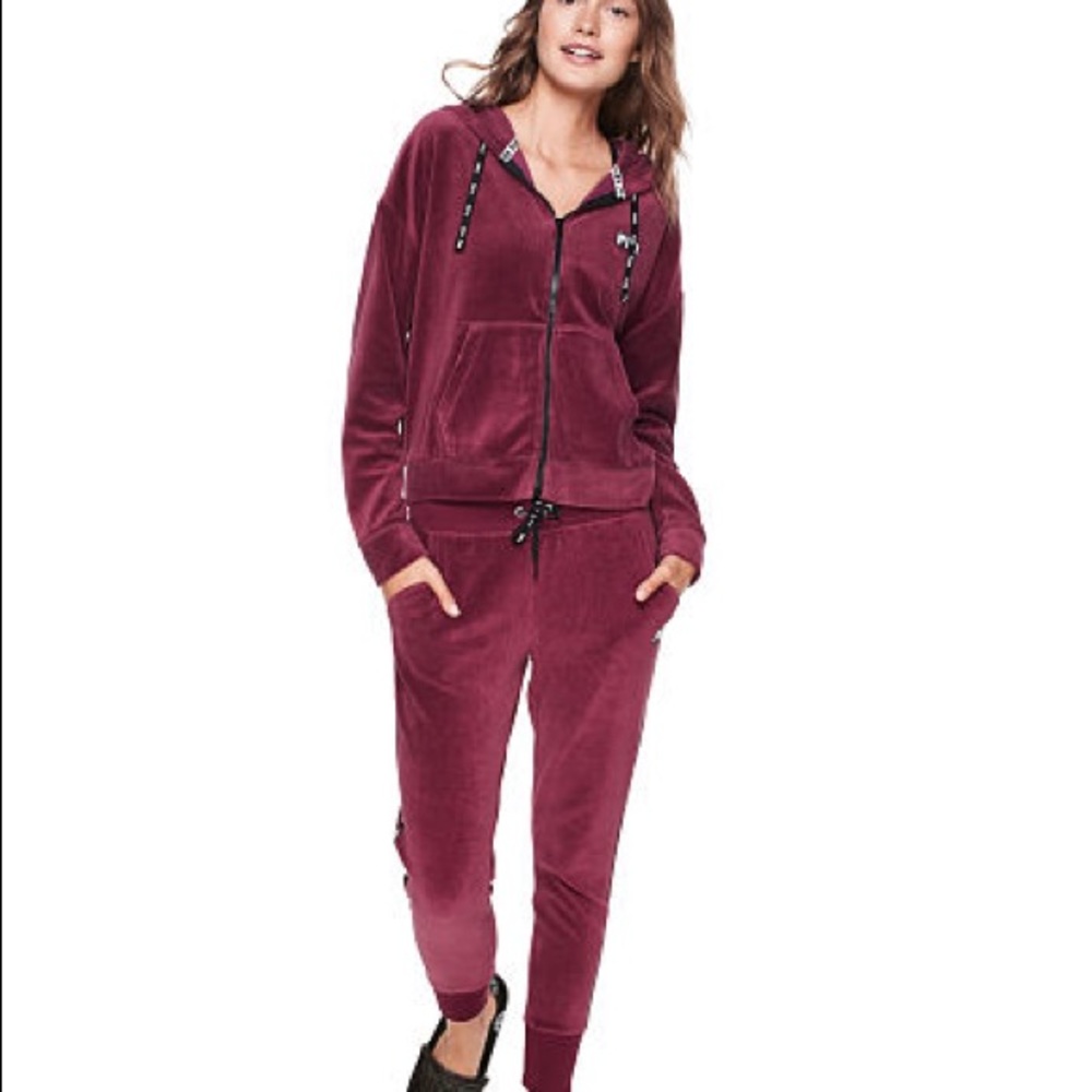 Vs pink velour hoodie/ maroon and black