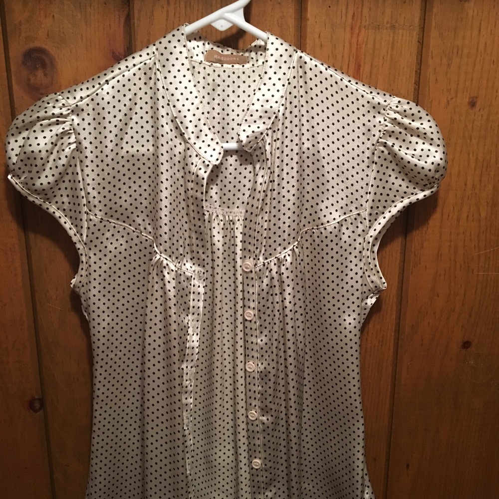 Black and cream polka cropped sleeve blouse