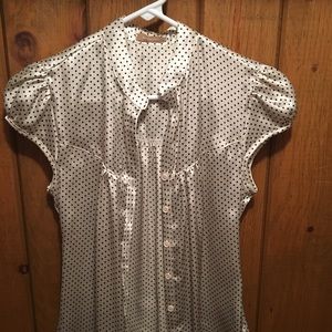 Black and cream polka cropped sleeve blouse