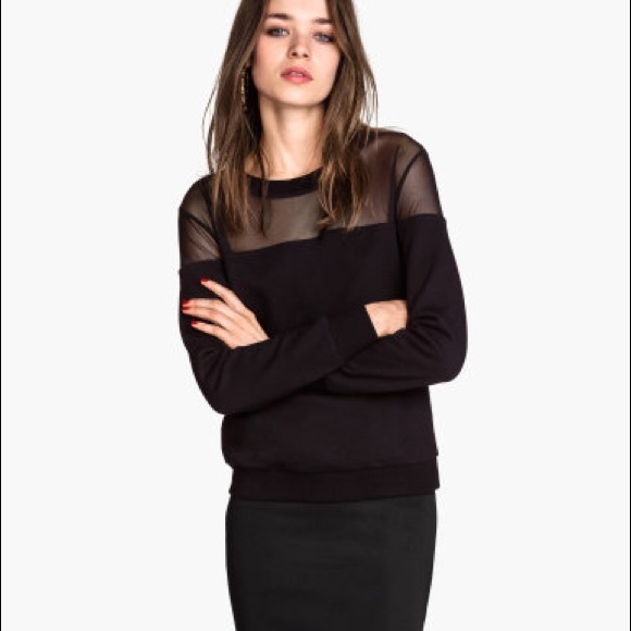 H&M Sweaters - Black Mesh Panel Crew Neck Sweater XS