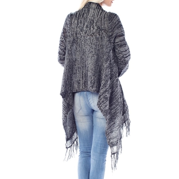 Cozy Knit Fringe Drape Cardigan, stripe - Picture 2 of 3