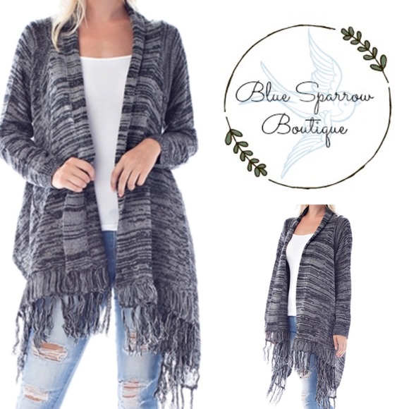 Cozy Knit Fringe Drape Cardigan, stripe - Picture 1 of 3