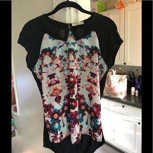Hinge Floral Blouse with Peter Pan Beaded Neckline