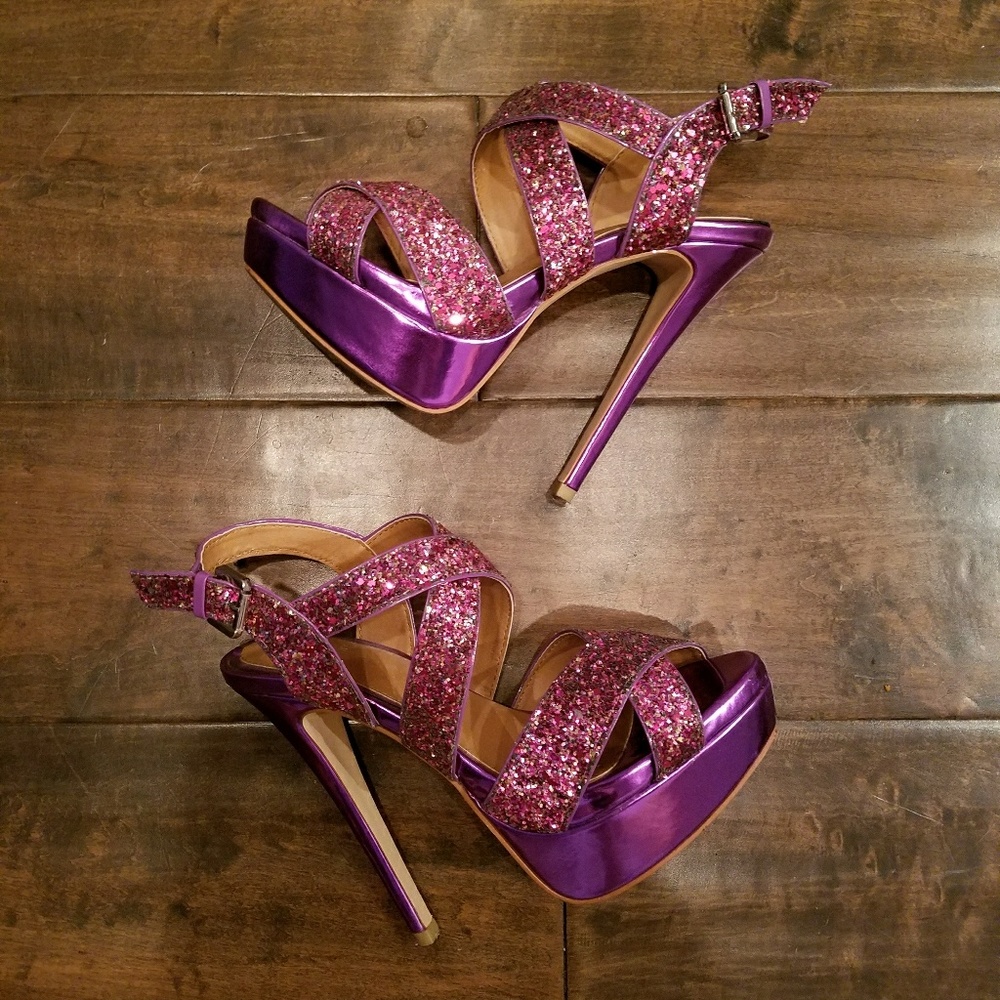 Purple Sparkly Strappy Platform Shoes
