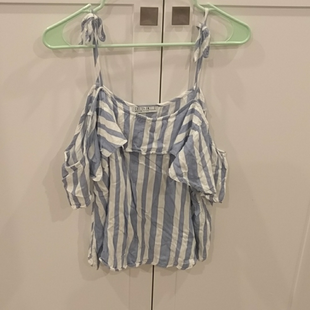 Priced to sell - Blue and white cold shoulder top