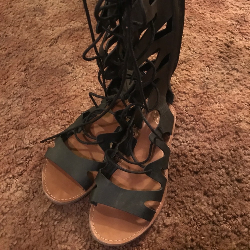 Black lace up calf high sandals